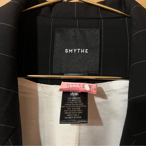 Smythe | 90's Blazer Oversized Black Pinstripe Jacket Single Button Size M - Picture 3 of 10